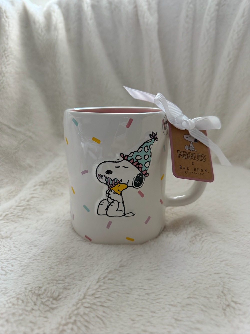 Peanuts x Rae Dunn Snoopy Happy Birthday Mug - White with Pastel Sprinkles